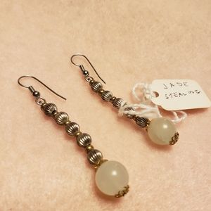 Chinese Jade, Sterling Silver & Gold Beaded Earrings